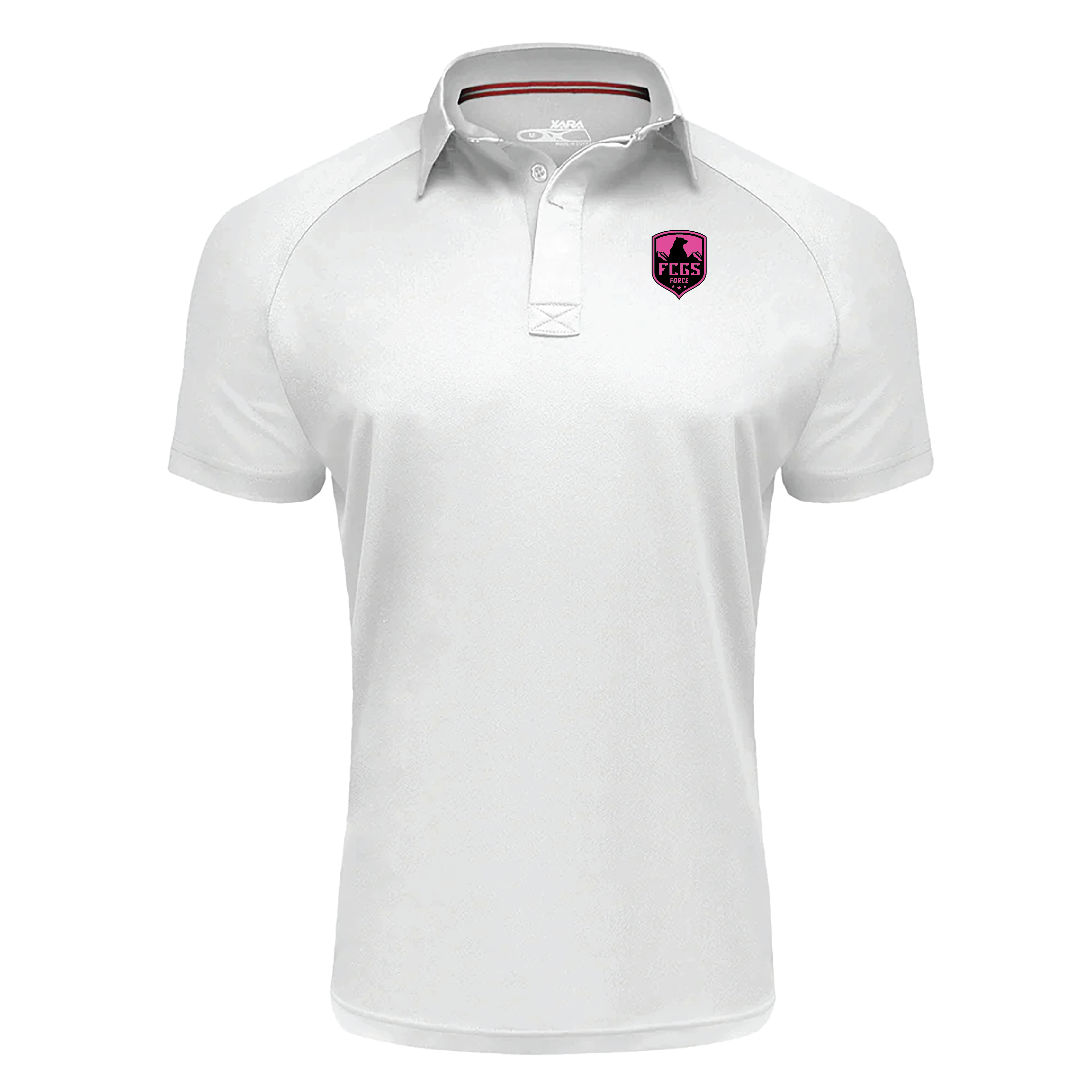 FCGS Force Unisex Prospect Polo Shirt White - With Pink Patch